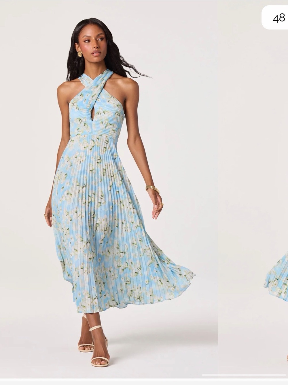 Samantha Plissé Halter Midi Dress NWT